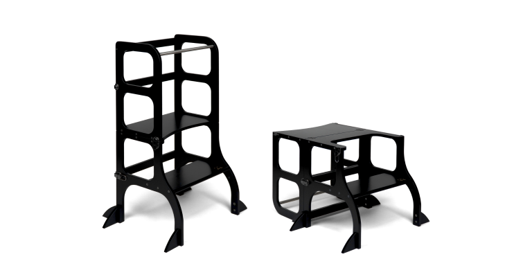 Ette Tete Leertoren Step'n Sit - Inklapbaar tot tafel en stoel - Zwart- Met extra support