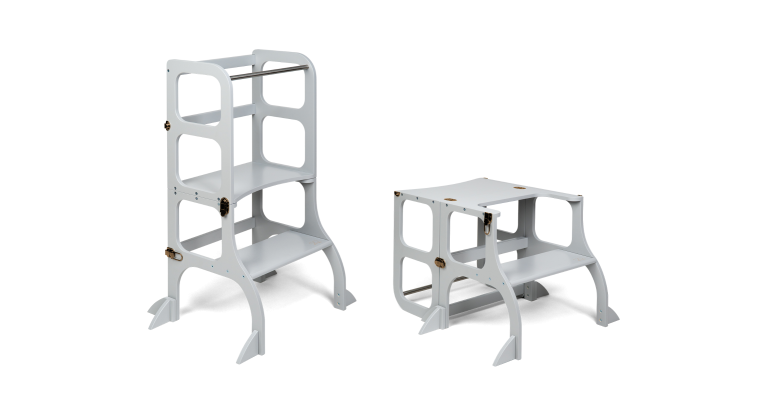 Ette Tete Leertoren Step'n Sit - Inklapbaar tot tafel en stoel - Grijs- Met extra support
